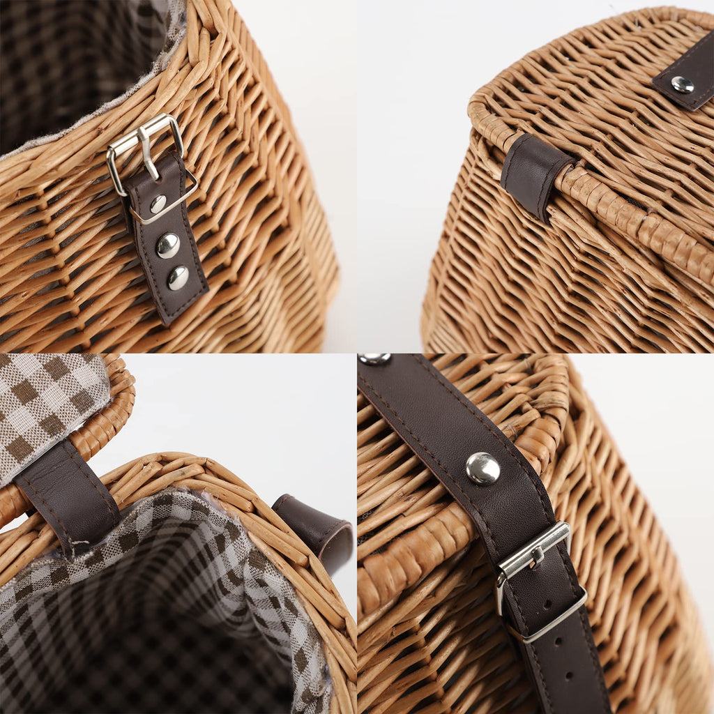 Wicker Picnic Fishing Creel Basket with Lid & Shoulder Strap