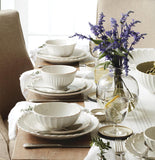 Stoneware Dinnerware Sets, French Perle Scallop White 12-Piece Dinnerware Set for 4, Service For 4