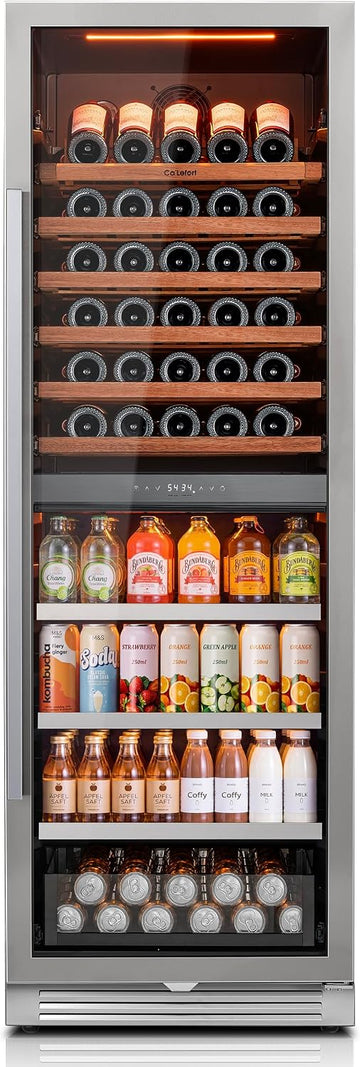 24 Inch Wine & Beverage Refrigerator - 185 Can + 77 Bottle Dual Zone 34-65°F Cooler