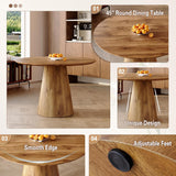45'' Round Dining Table for 4, Mid-Century Modern Wood Dinner Table with Seamless One-Piece Top & Stable Conical