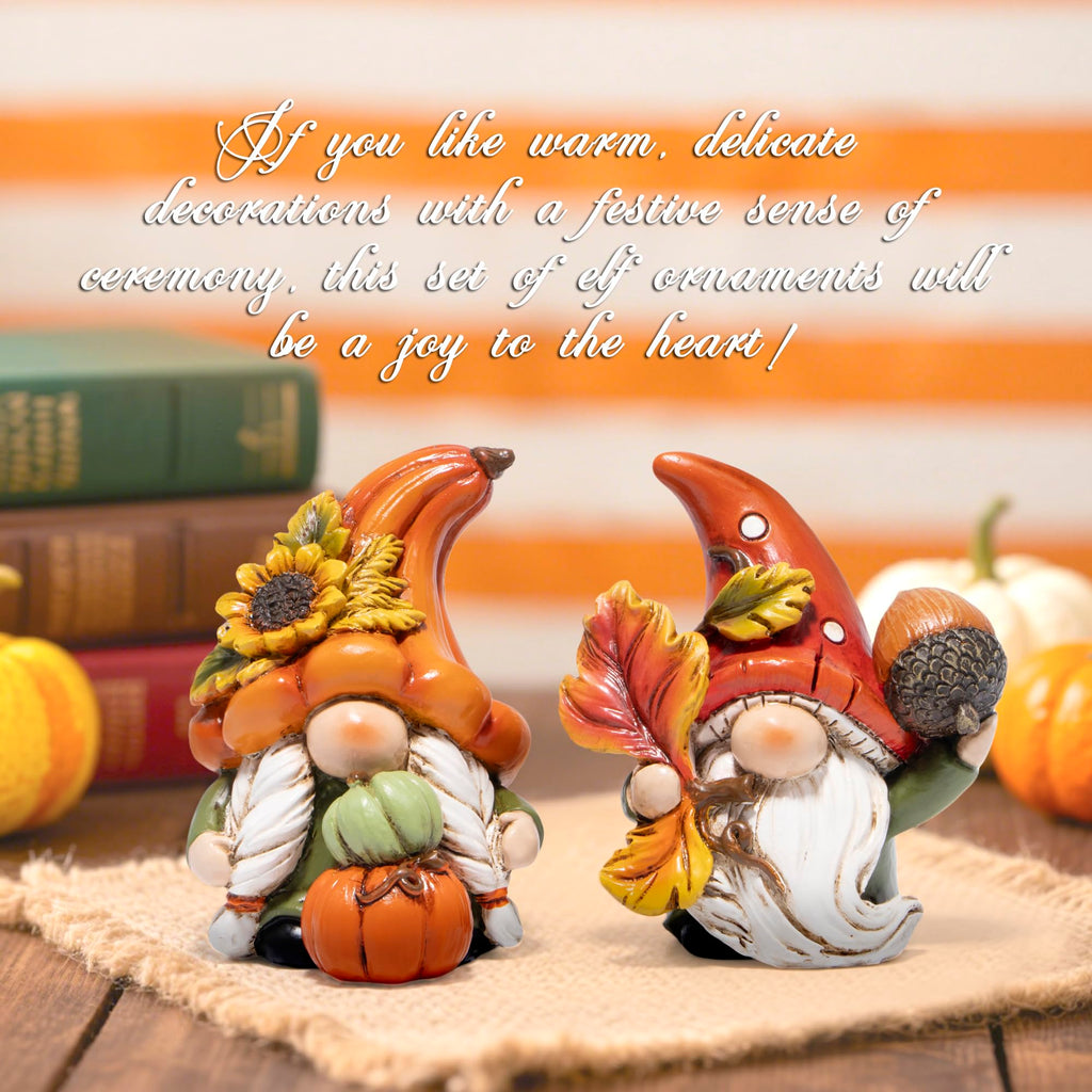 Fall Gnomes Decorations, Resin Thanksgiving Figurines Decor with Pumpkin, Sunflower & Acorn, Autumn Thanksgiving