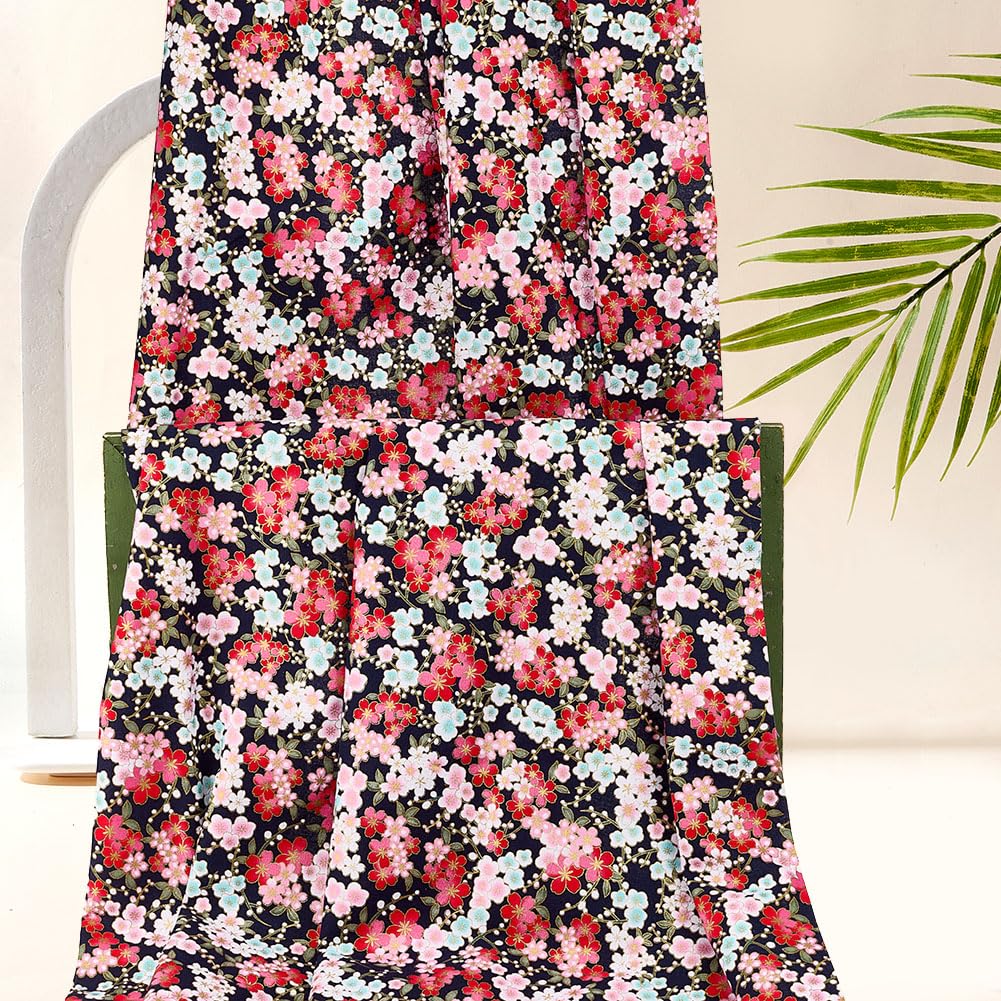 1.1 Yards x 58.3 Inch Black Japanese Cotton Fabric, Japanese Sakura Floral Printed Fabrics, Cherry Blossom Cotton DIY