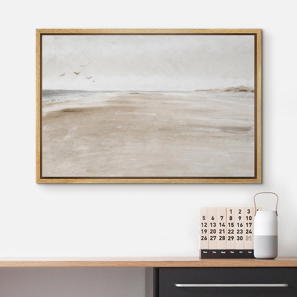 Framed Canvas Print Wall Art Sandy Beach Coastal Landscape Nature Wilderness Illustrations Fine Art Decorative