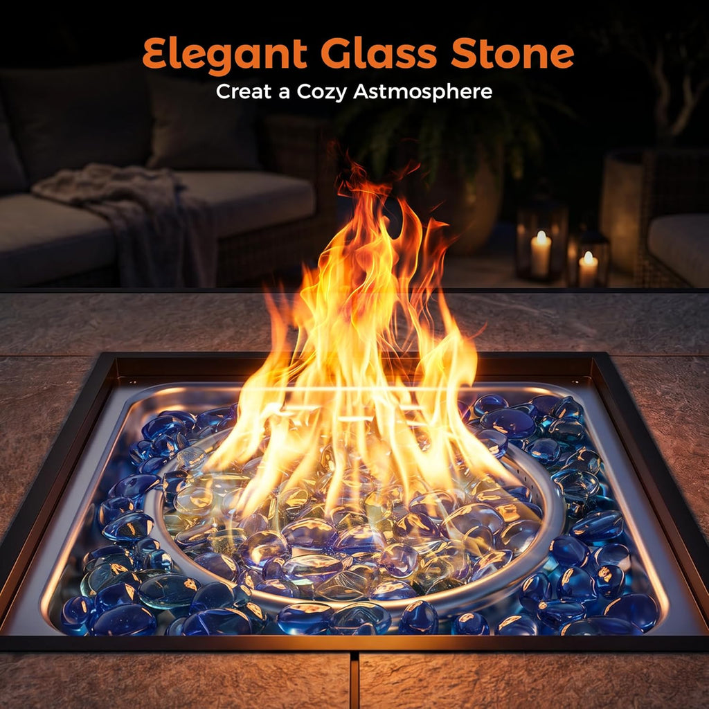 Propane Gas Fire Pit Table 32 inch 50,000 BTU Square Gas Firepits for Outside, Brown