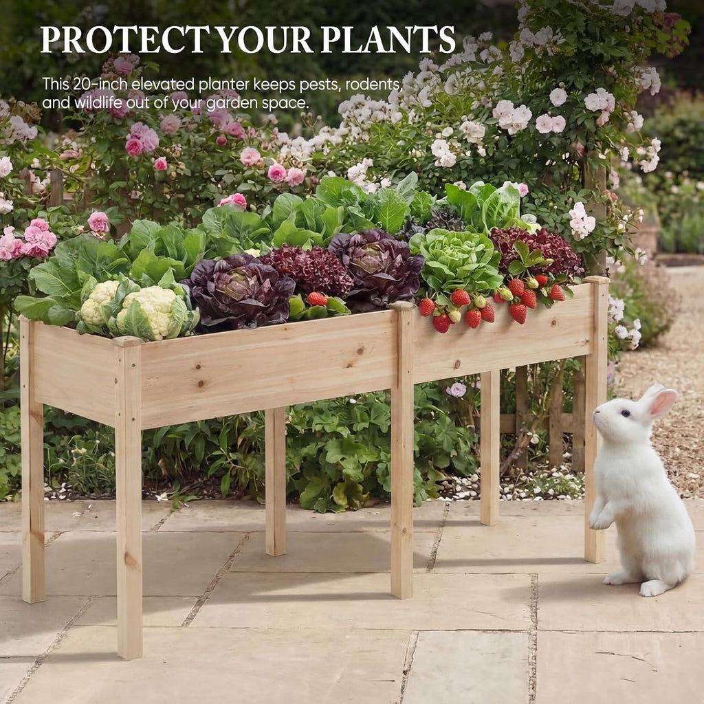 72x23x30 Inch Raised Garden Bed, Elevated Wood Planter Box with Legs | Elevated Garden Bed with Liner for Herbs