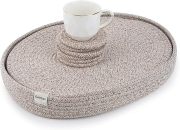Handmade Boho Placemats Oval - Natural Woven Cotton Farmhouse Table Mats for Dining Table, Fall, Halloween - Set of 6