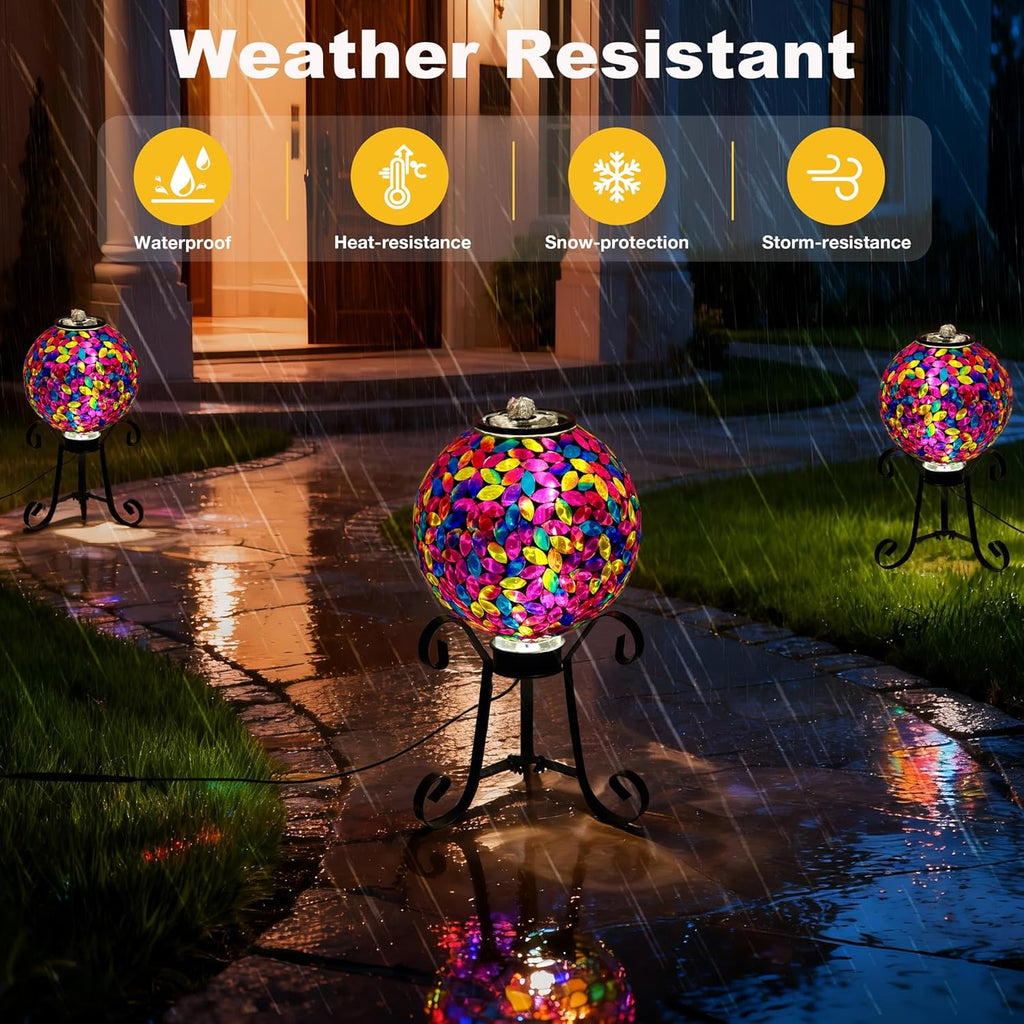 Mosaic Glass Fountain, Floor-Standing Lighted Water Feature with Quiet Pump, Decorative Accent Lighting Garden