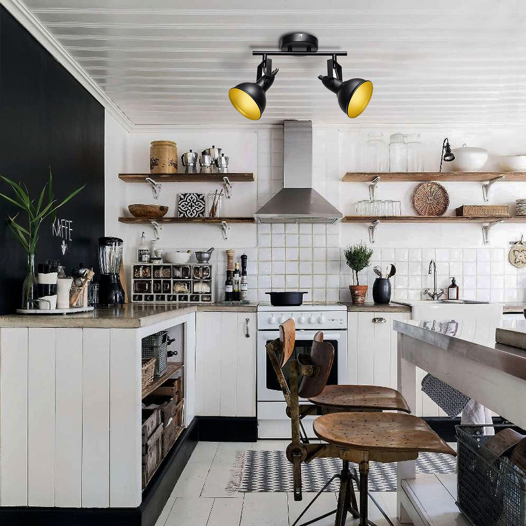 Industrial Track Lighting Ceiling, Black Gold Spotlight, E12