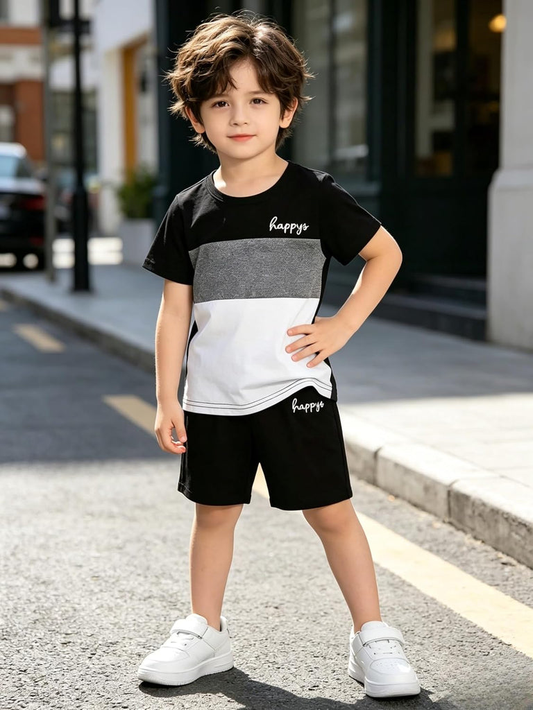 Toddler Kid Boy Clothes Colorblock Letter Graphic Tee Shorts 2PC Summer Outfit Set