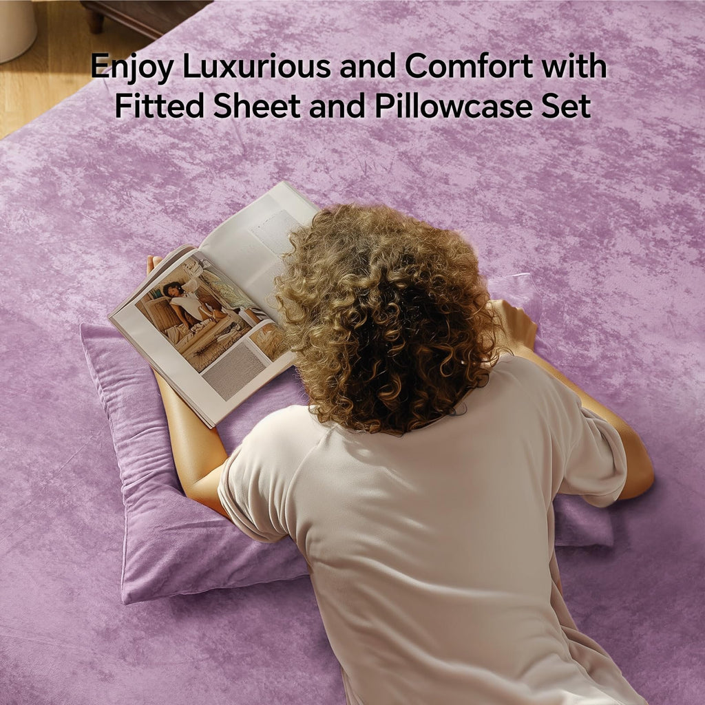 Velvet Fitted Sheet and Pillowcase Set 3Pc, Cal King, Lavender