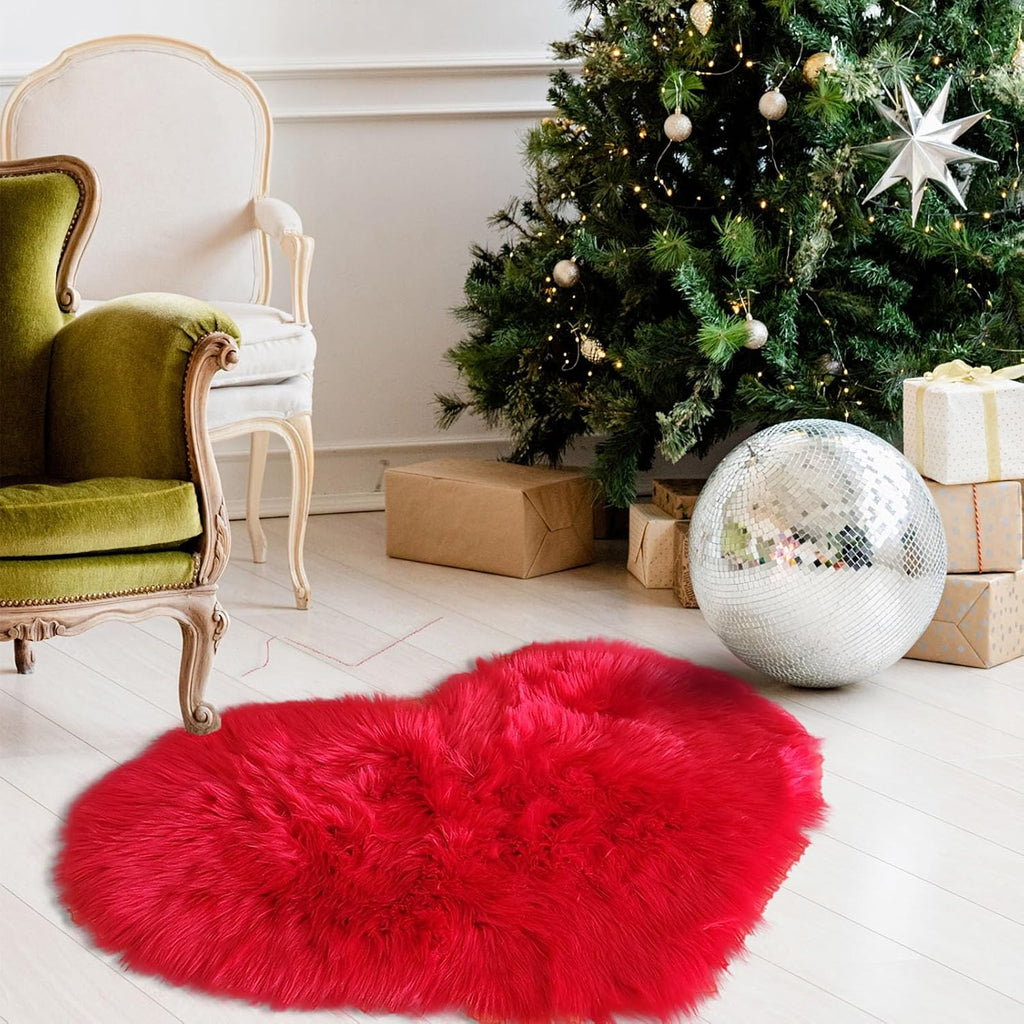 Valentines Heart Rug, Red Heart Shaped Rug, Fluffy Faux Fur Rugs, Shag Mats Living Room, Love Coquette Room Decor 2x3