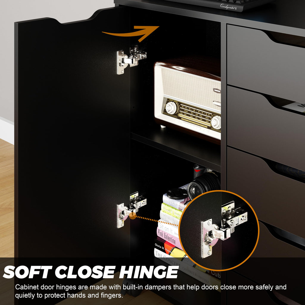 5-Drawer Chest with 1 Door, Wooden Chest of Drawers Storage Cabinet with Wheels, Office Organization and Storage