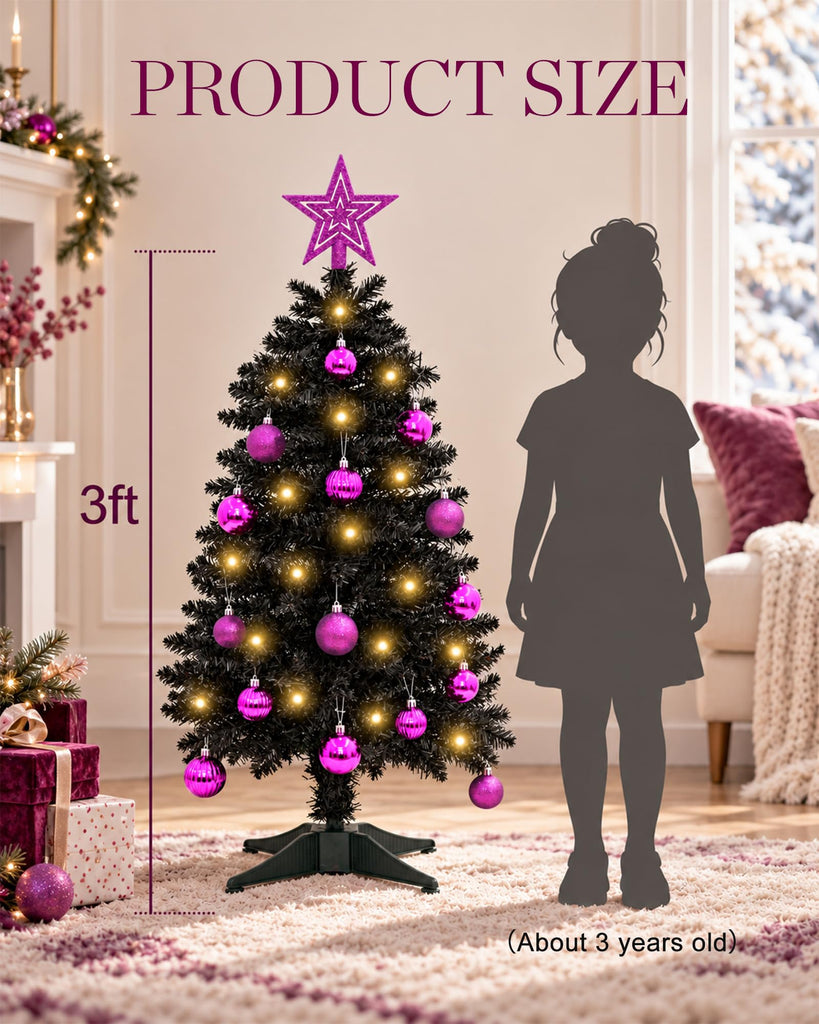 Black Christmas Tree 3ft Small Christmas Tree Artificial Mini Xmas Tree for Tabletop, Home, Office