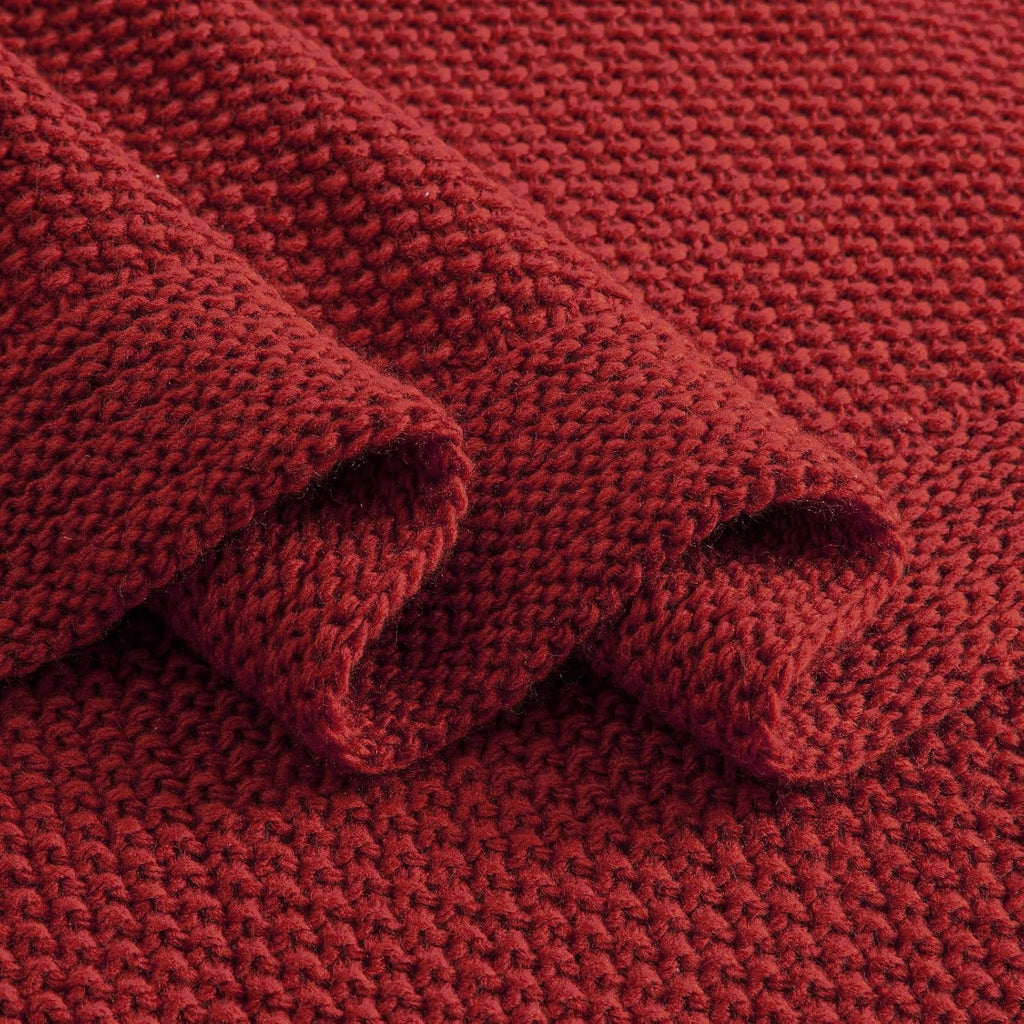 Christmas Red Seed Stitch Throw Blanket 50"x60", Farmhouse Decor