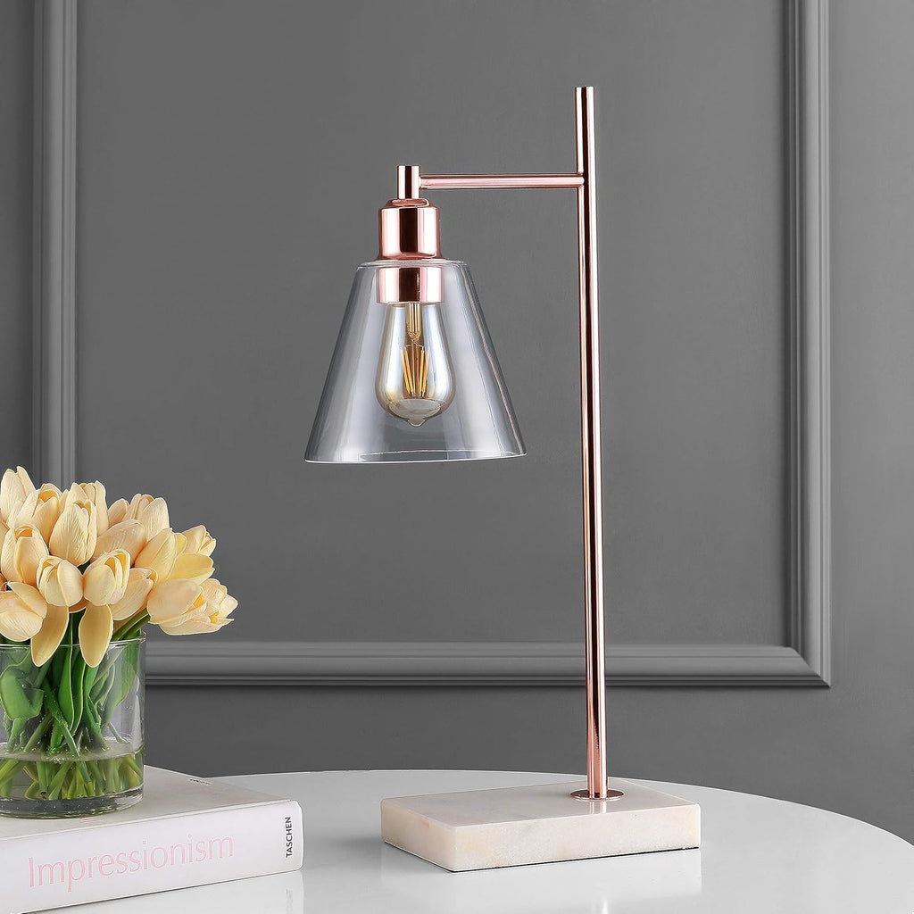 22.25" Copper Modern Glam Metal and Marble Table Lamp