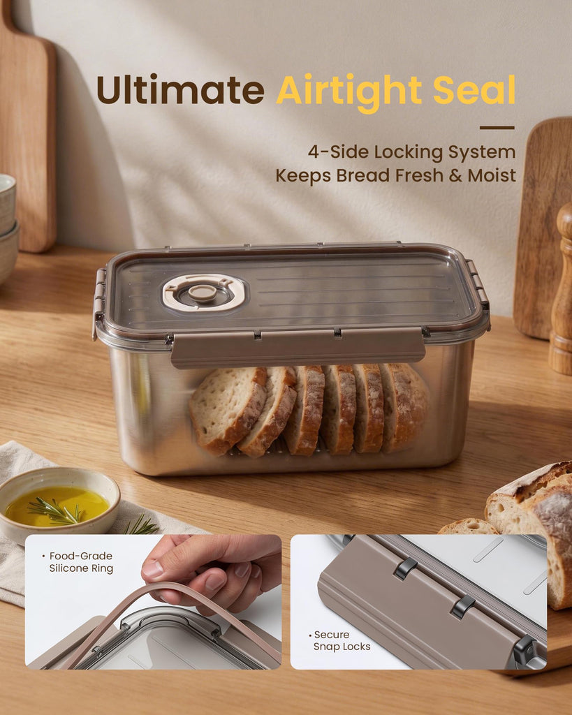 Airtight Stainless Steel, Large Bread Storage Container, 1 Pack