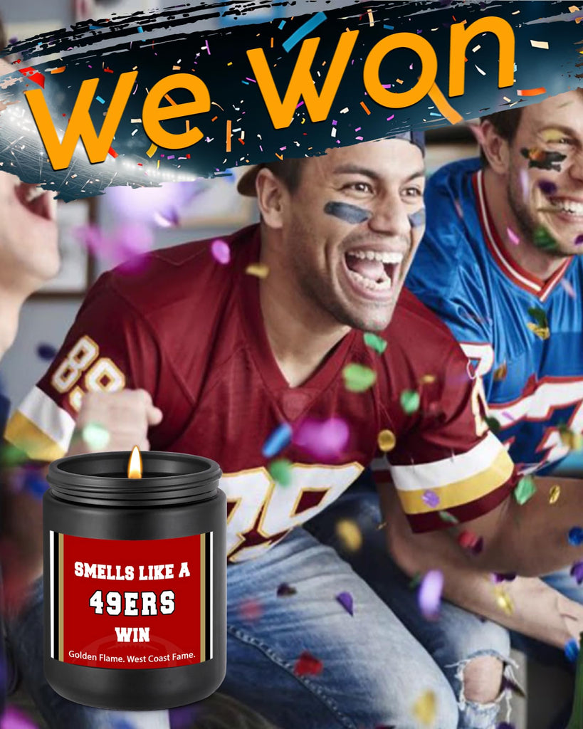 Smells Like A 49ers Win Scented Candle Football Themed Merch Fan Shop Men Women Sport Stuff Gear Decor Accessories