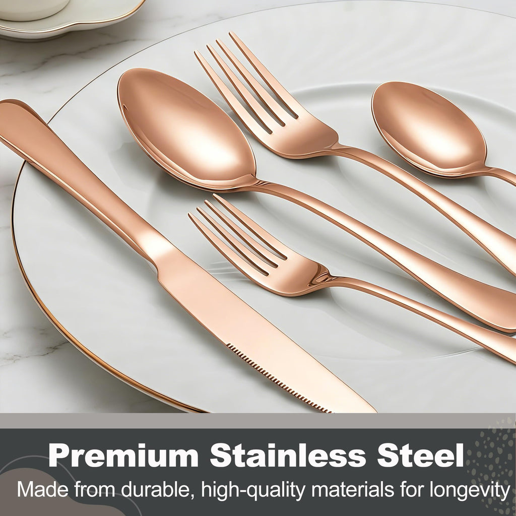40-Piece Rose Gold Flatware Set, Stainless Steel Cutlery Set for 8