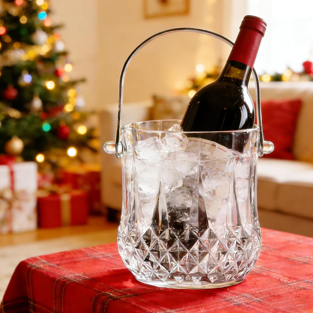 Crystal Ice Bucket 37oz Small Glass Ice Bucket with Tongs Handle 4.7in