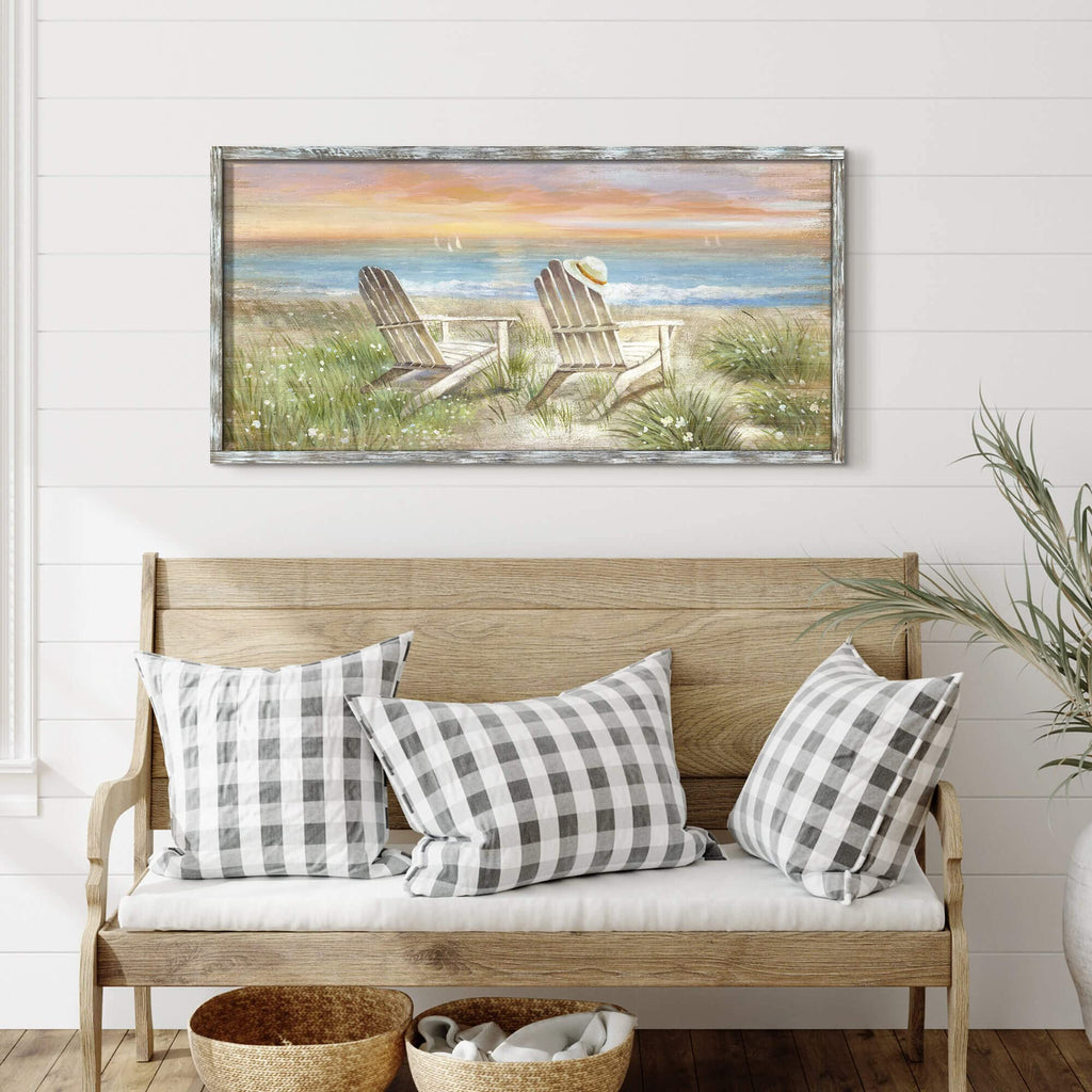 Artwork Walls Beach Chair Artwork Hand Paint Heavy Texture Wood Beach Pictures Coastal Framed Wall Art Seascape