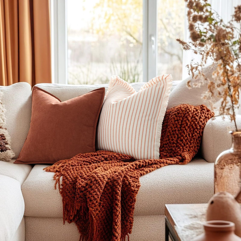 Rust Throw Pillow Covers 16x16 Set of 2 Chenille Fall Pillow Covers with Elegant Design Soft and Luxurious Decorative