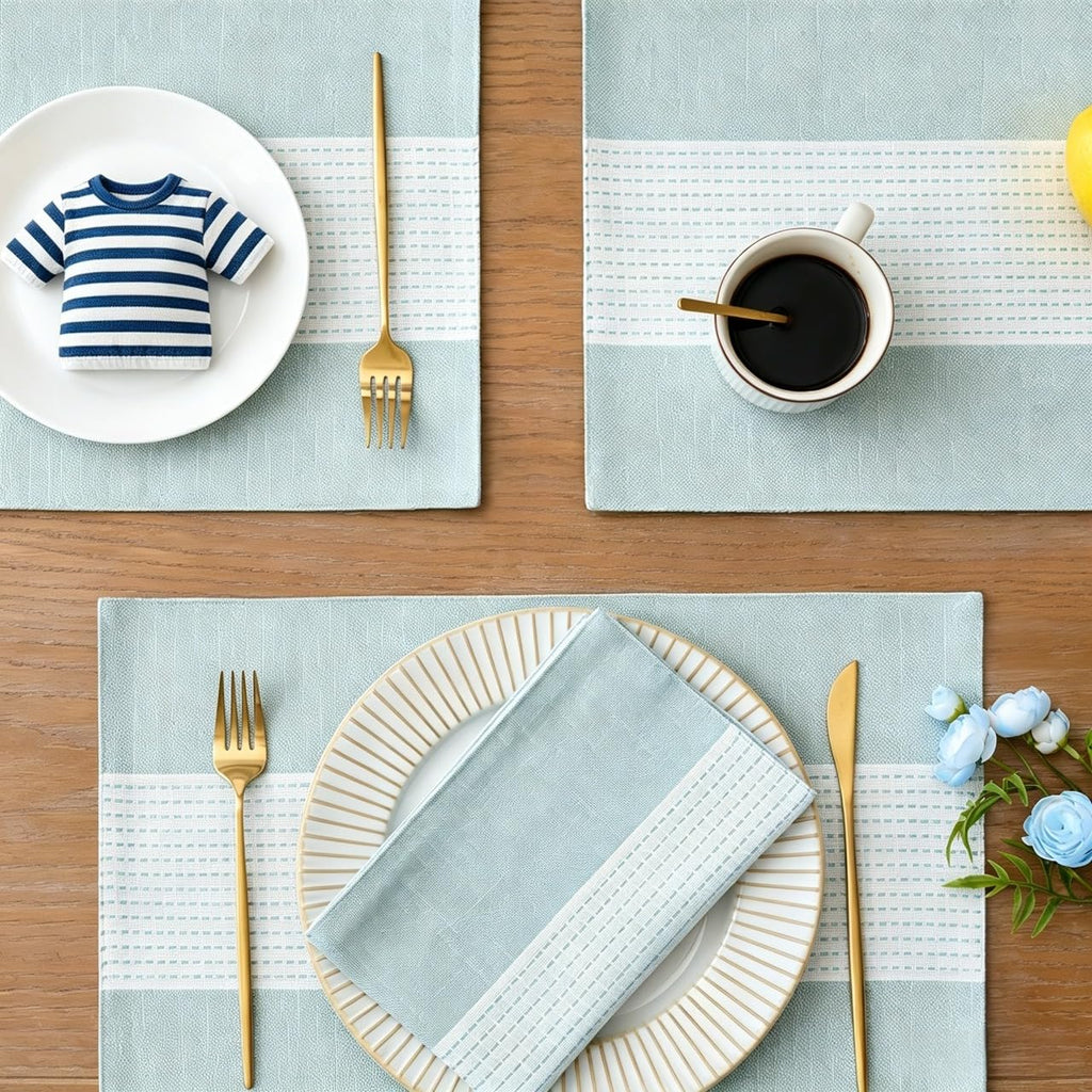 Linen Placemats Set of 6, Aqua Blue Place Mats Table