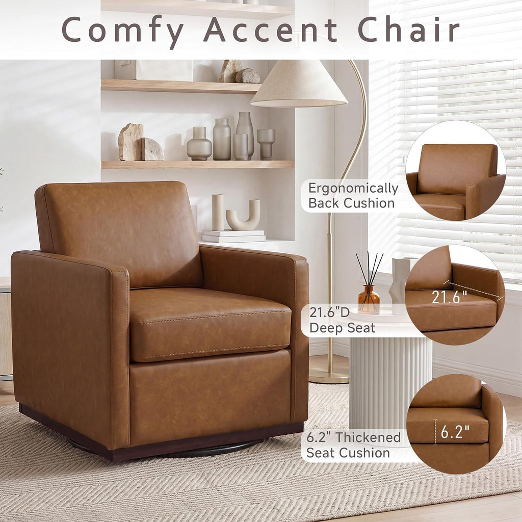 Faux Leather Swivel Accent Chairs,Upholstered Club Armchairs,Brown - Set of 2