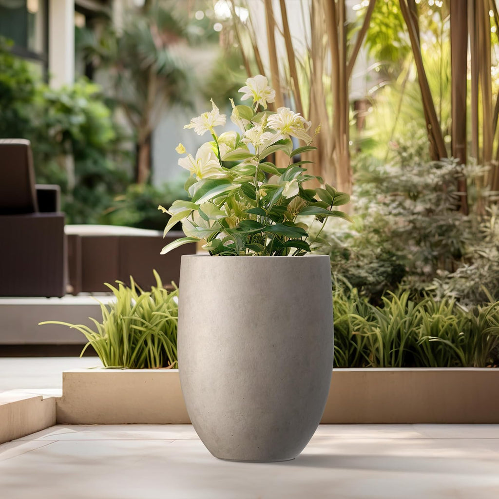 Weathered Concrete Planter 21.7" Tall All-Weather Round Large Pot | Handcrafted Cement Bullet, Anti-Frost & UV