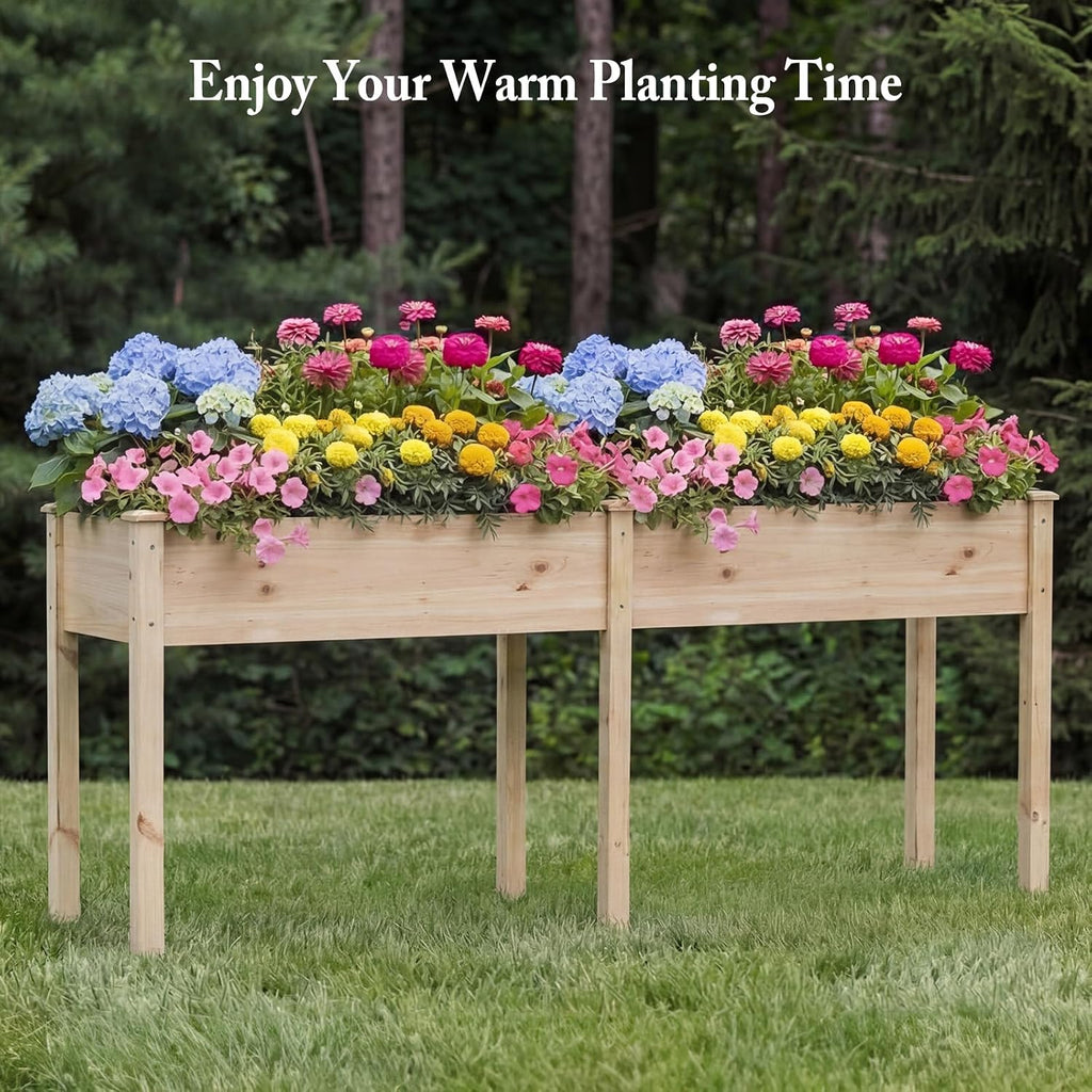 72x23x30 Inch Raised Garden Bed, Elevated Wood Planter Box with Legs | Elevated Garden Bed with Liner for Herbs