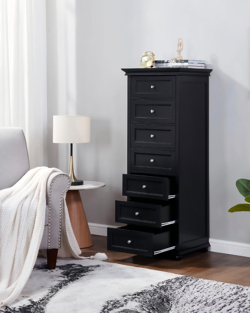 Tall Skinny Dresser with 7 Drawers, Black Narrow Wood Dresser