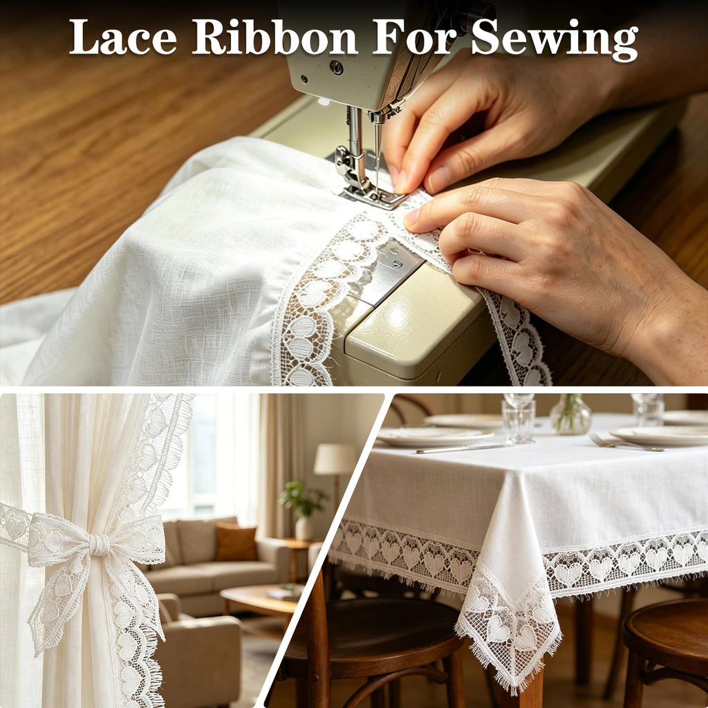 30 Yards White Lace Ribbon 0.59 inches Vintage Heart Lace Trim