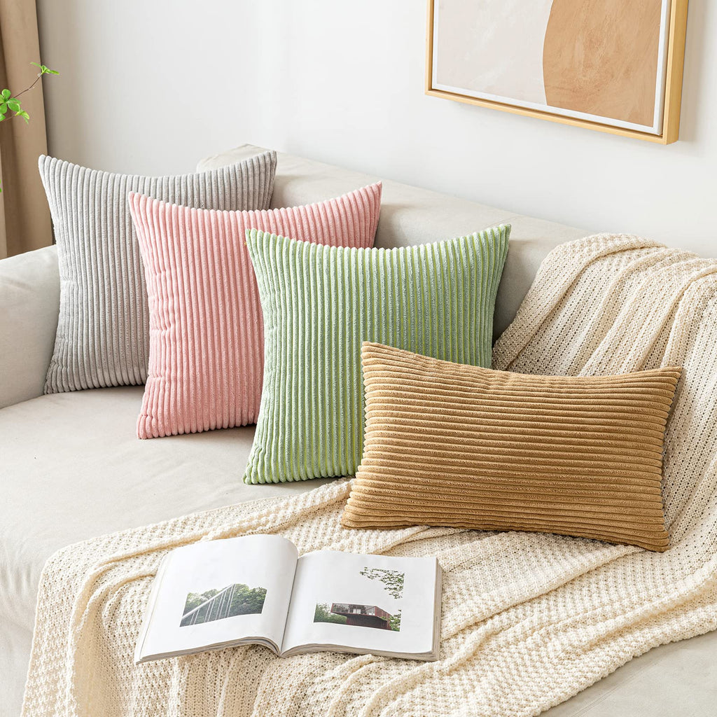 Throw Pillow Covers Corduroy Decorative Soft Striped Square Cushion Covers Spring Pillowcases for Couch Sofa Bedroom