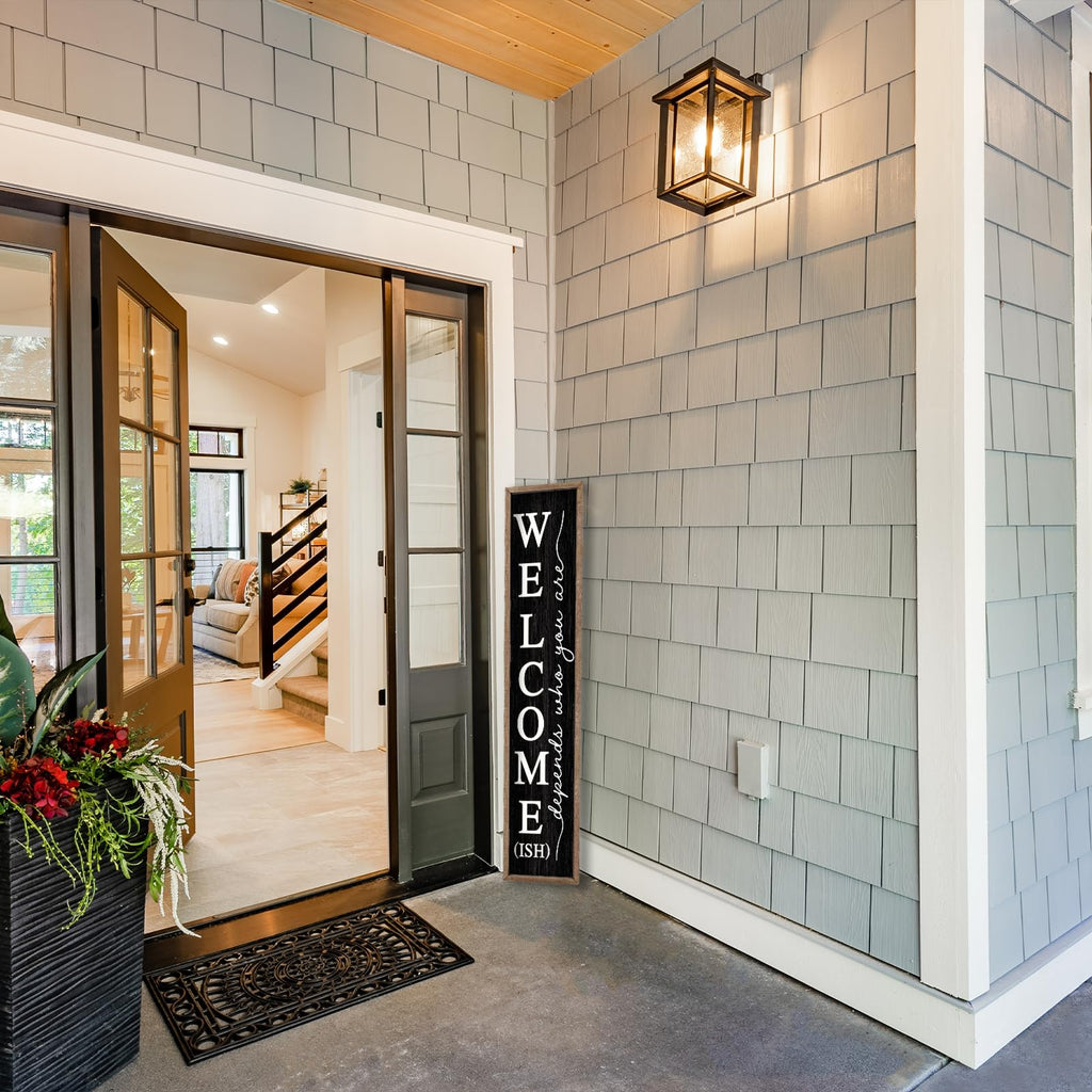 Welcome-ish Sign for Front porch Standing 45"X9" Wood Black