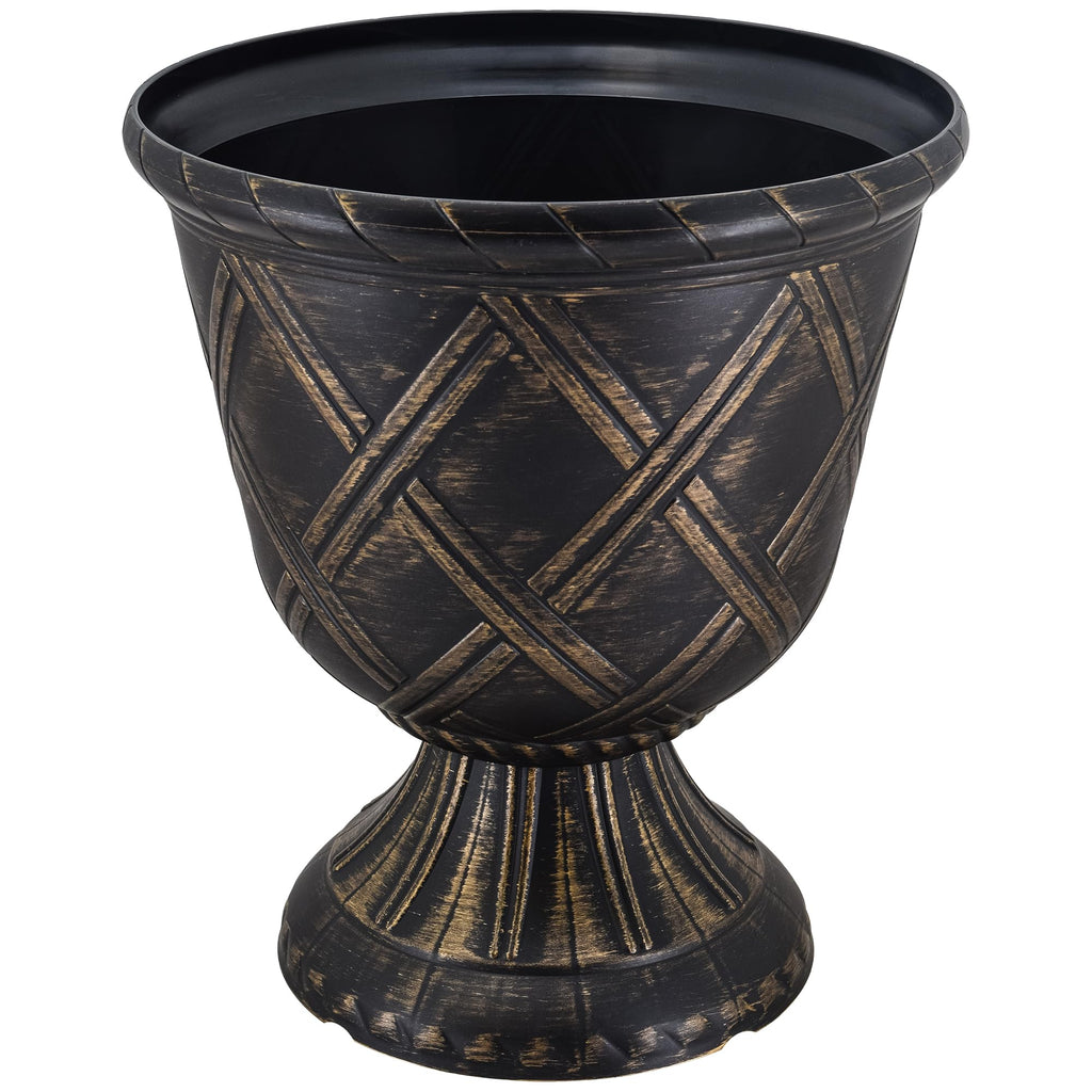 Lattice Plastic Garden Urn, Classic Decorative Garden Pot Planter for Indoor and Outdoor Plants, Gold
