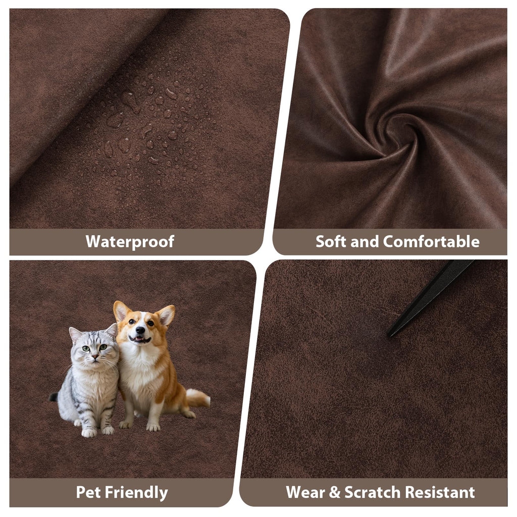 Faux Leather Vinyl Upholstery Fabric by The Yard, 55" W 1.3mm Thick Soft Anti-Scratch Durable Synthetic Leather for
