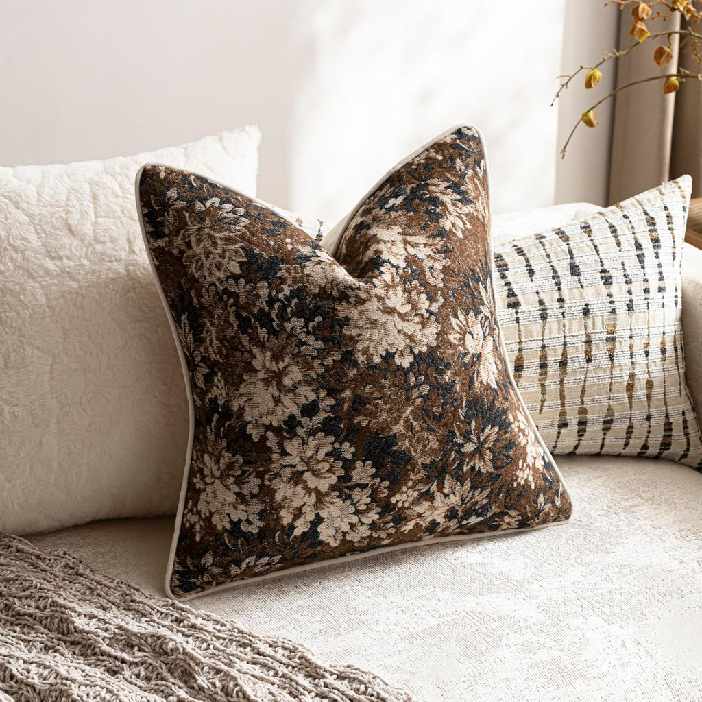 Pack of 2 Vintage Floral Euro Sham Covers 26x26 Boho Farmhouse Accents Chenille Square Decorative Throw Pillow Cases