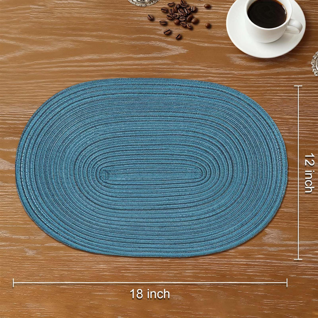 Placemats Set of 6, Woven Oval Braided Dining Table Mats(Teal Blue)
