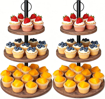 Cupcake Stand, 2 Pack Rustic Wood 3 Tier Cake Stand, Serving Tray - Set of 2