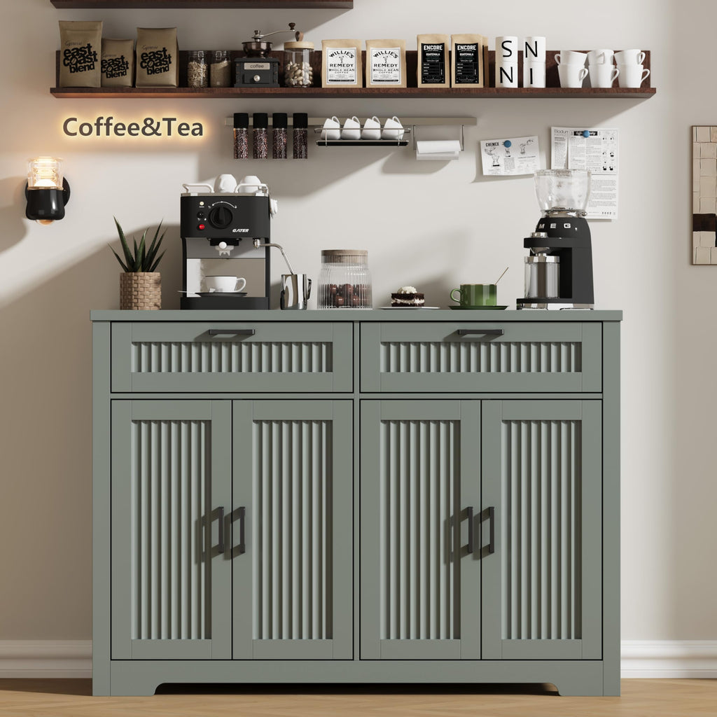 Buffet Cabinet with 2 Storage Drawers, Farmhouse Coffee Bar Table with Storage and Adjustable Shelf, 47.2" Wide