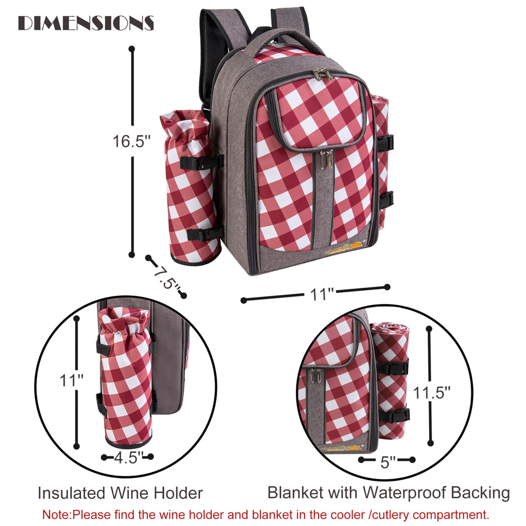 Backpack, 2-Person, Blanket & Wine, Family & Lovers Gift, Red Plaid
