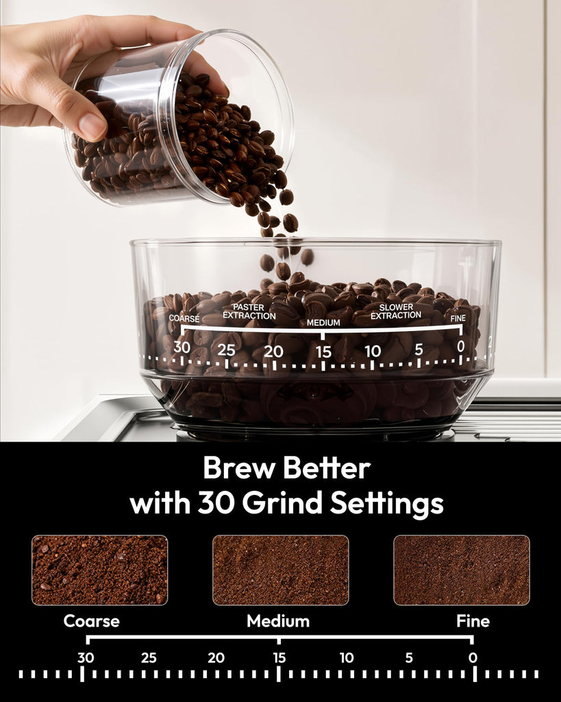 Espresso Machine with Grinder, 30 Grind Settings, 20 Bar Coffee Maker with 58mm Portafilter, Expresso Coffee Machines