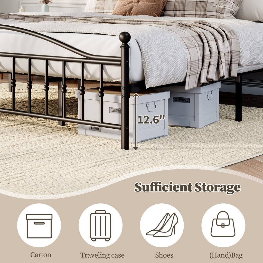 Metal Platform Bed Frame with Vintage Circular Headboard and Footboard, Heavy-Duty Iron Frame, No Box
