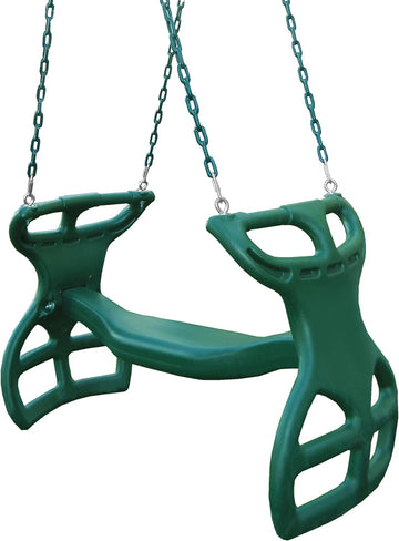 04-0037-G Dual Ride Glider Back-to-Back Tandem Swing, Green, Green Plastic Coated Chains, Multi-Child Swing