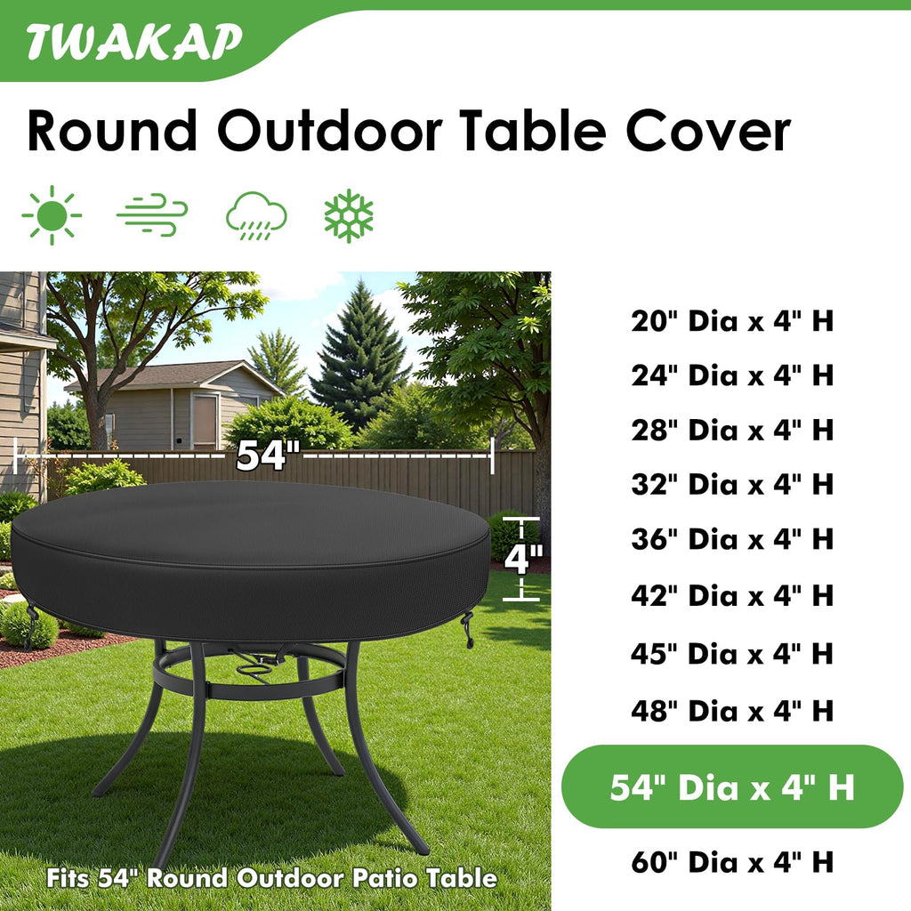 Round Outdoor Table Covers Waterproof, 54"Dia Patio Table Cover, Black