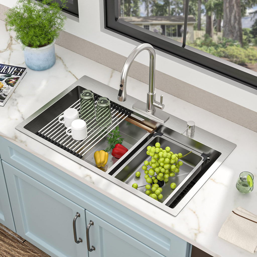 33"x19" Drop Sink Dual-Tier Ledge Workstation