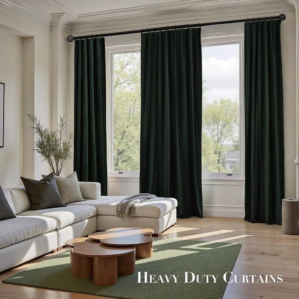Dark Green Velvet Curtains Thermal Insulated Blackout Curtain for Bedroom Window Living Room Darkening Luxury Vintage