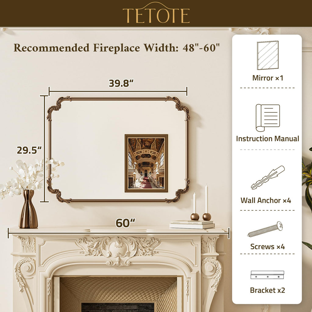 Baroque Antique Bronze Scalloped Wall Mirror 40 x 30 Vintage Rectangle Framed Baroque French Rectangular Mirror for