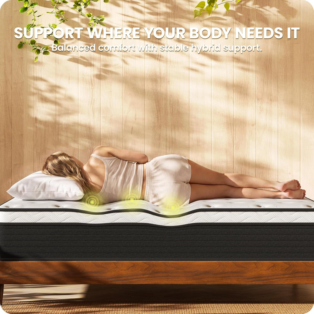 Full 10-Inch Firm Hybrid Mattress, Zoned Pocket Coils | Contouring gel foam top: firm support, spinal alignment