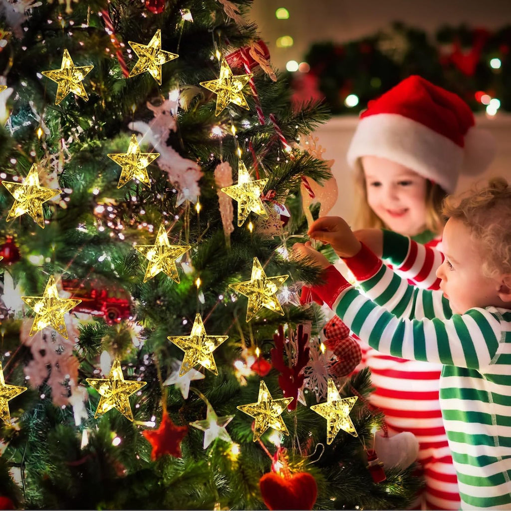 Window Lights, 76LEDs 9 Star Curtain Lights, Warm White&Multicolor, IP65 Waterproof, Timer & Memory Function, 8 Modes