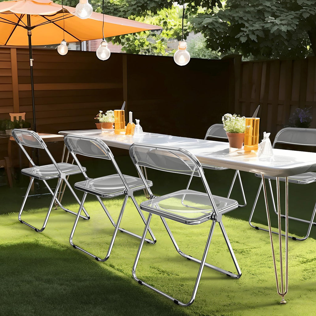 Acrylic Folding Chairs 2 Pack, Clear Chair Foldable and Stackable, Plastic Panel & Metal Chrome Frame, Weight
